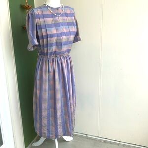 Vintage 80s Pastel Checkered Secretary Dress
